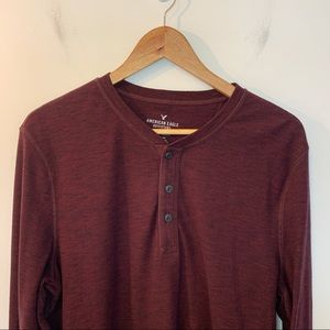 American Eagle Men Size TL Henley Active Flex Long Sleeves Ribbed Cozy Maroon